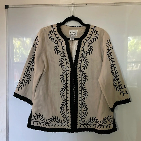Linea By Louis Dell’Olio 3/4 Sleeve Embroidered Linen
Open Front Blazer Sz M - Picture 1 of 13